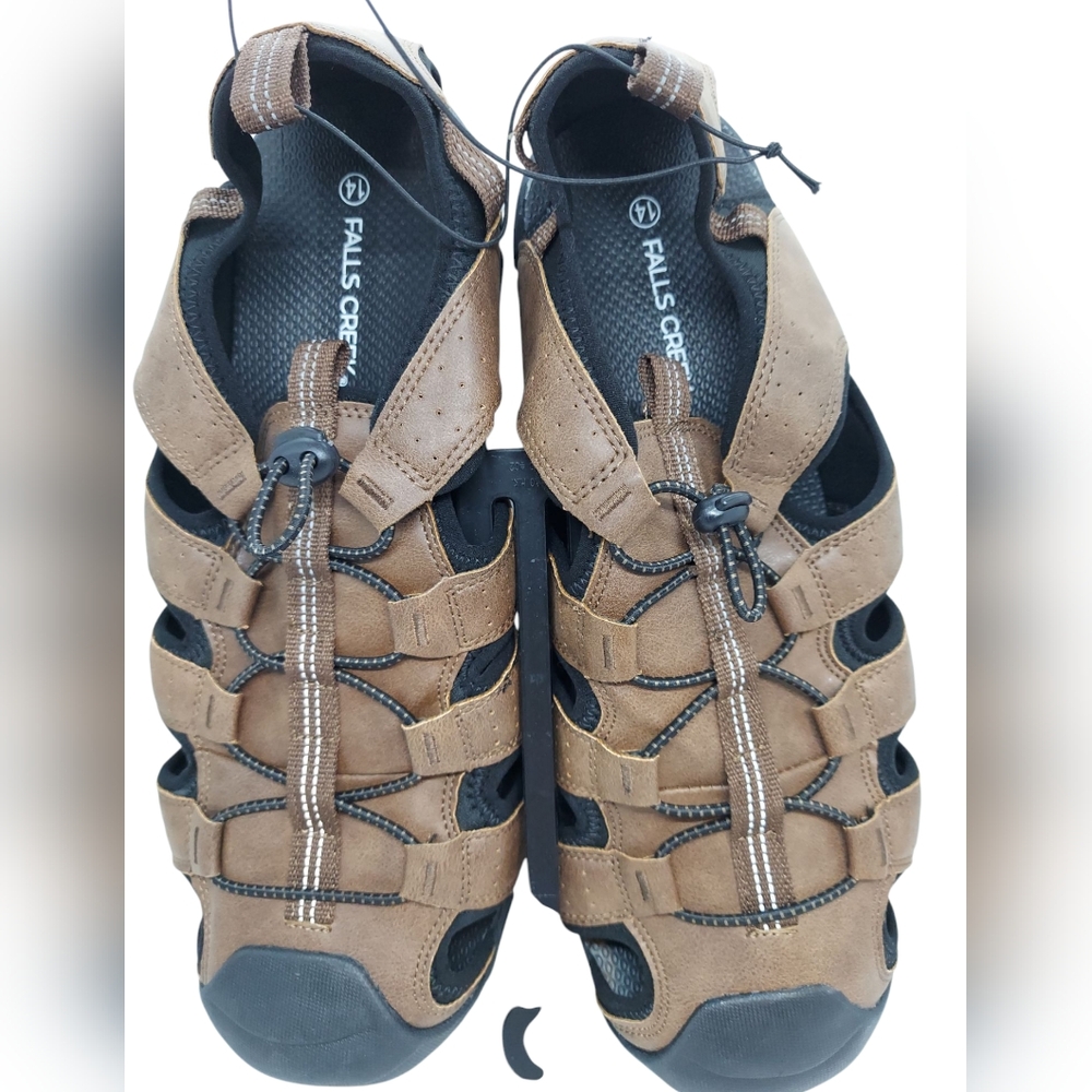 Falls Creek Brown and Black Fisherman Sandals Men's Size 14 NWOT